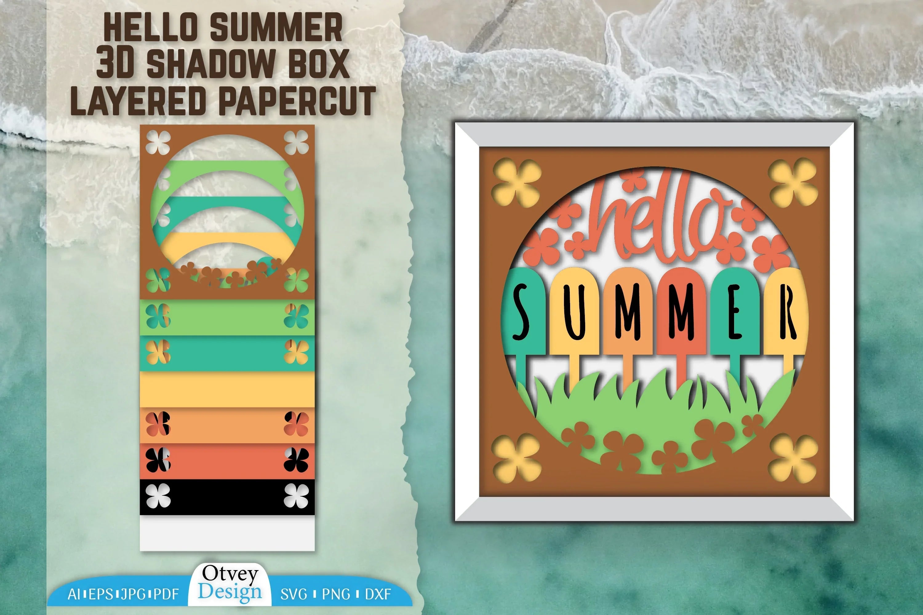Hello Summer 3D Shadow Box Papercut SVG Bundle 8 - CraftNest - Digital Crafting and Art
