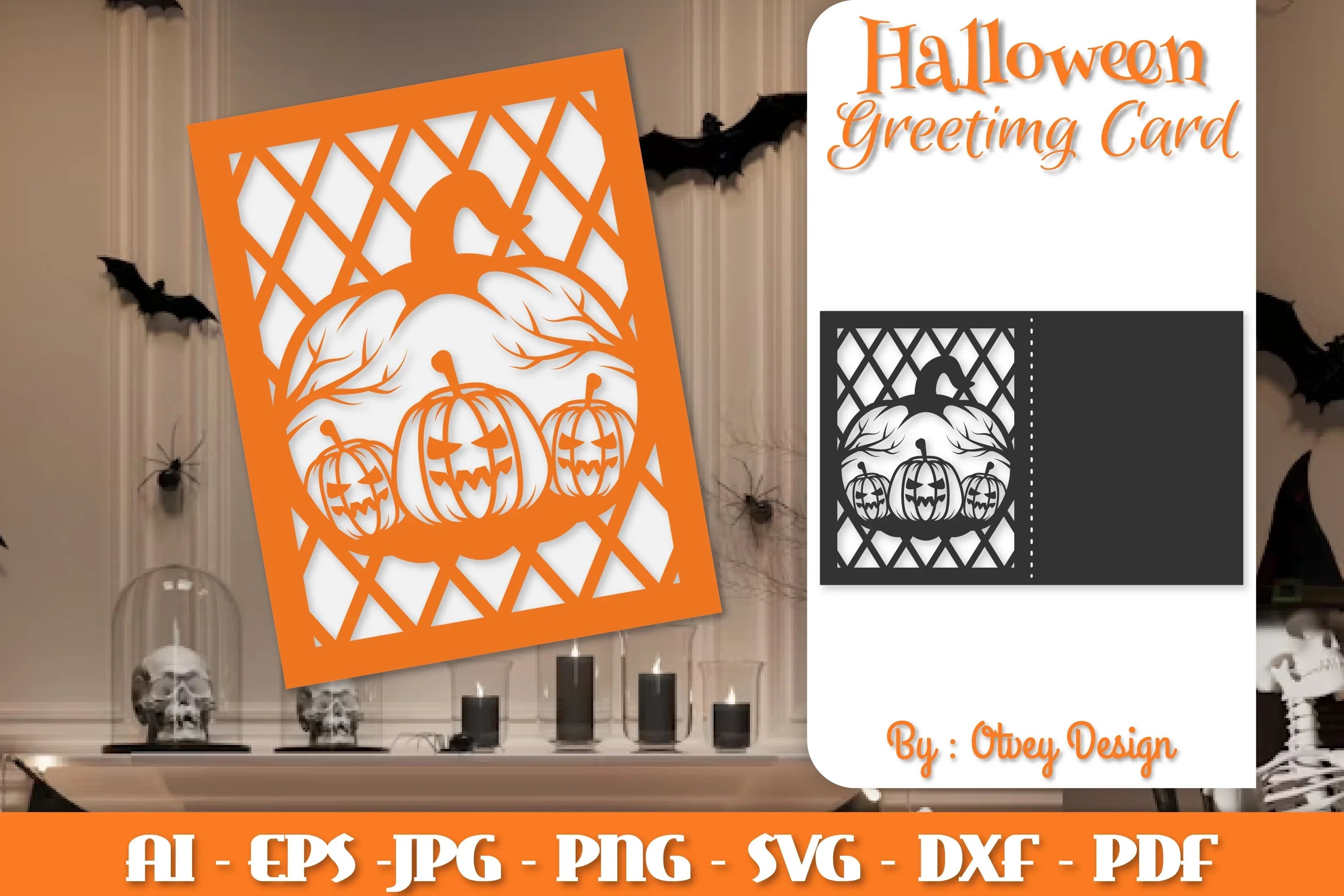 Halloween Pumpkin Scene Greeting Card SVG Bundle - CraftNest - Digital Crafting and Art