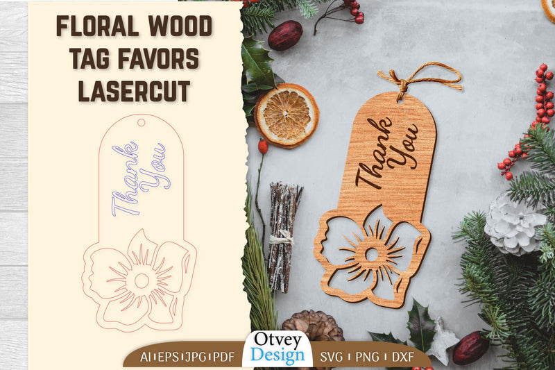 Floral Wood Tag Favors Lasercut SVG Bundle 7 - CraftNest - Digital Crafting and Art
