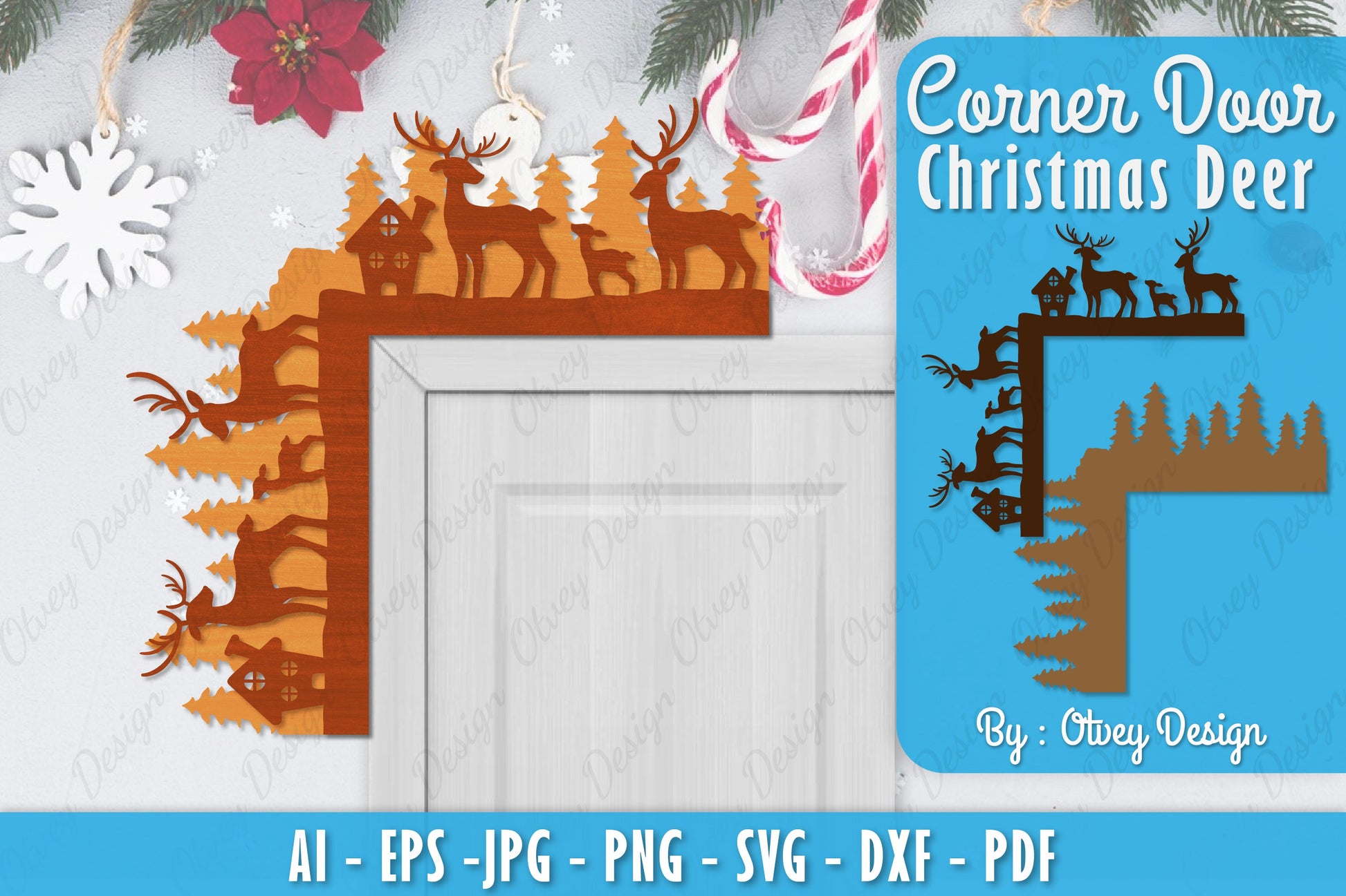 Christmas Deer Door Corner Lasercut SVG Bundle 8 - CraftNest - Digital Crafting and Art