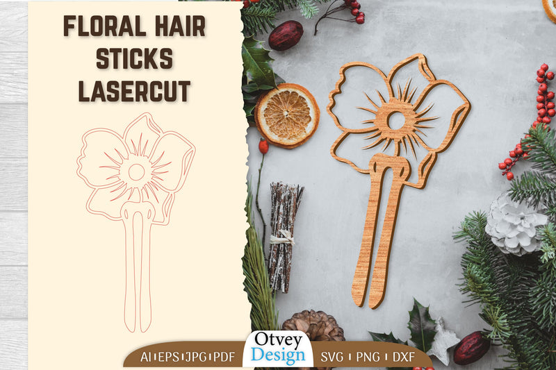 Laser Cut Floral Hair Sticks SVG Bundle 7 - CraftNest - Digital Crafting and Art