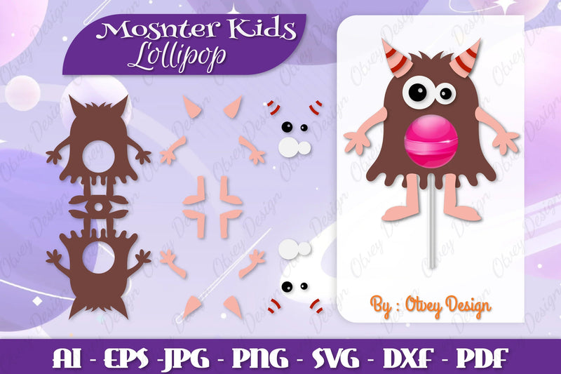Monster Kids Lollipop Holders SVG Bundle 8 - CraftNest - Digital Crafting and Art