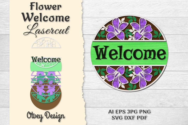 Flower Welcome Lasercut SVG Bundle 14 - CraftNest - Digital Crafting and Art