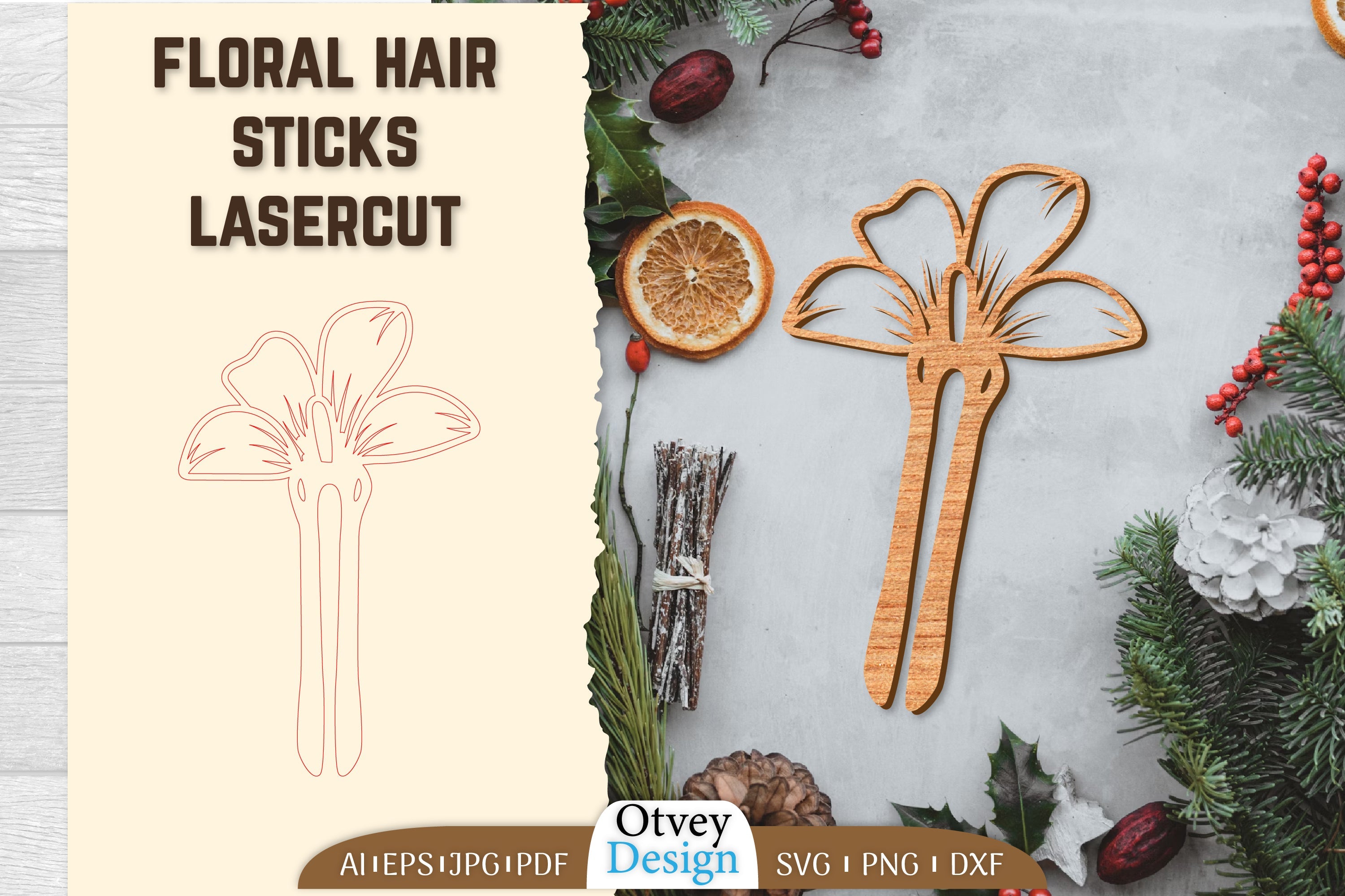 Laser Cut Floral Hair Sticks SVG Bundle 8 - CraftNest - Digital Crafting and Art