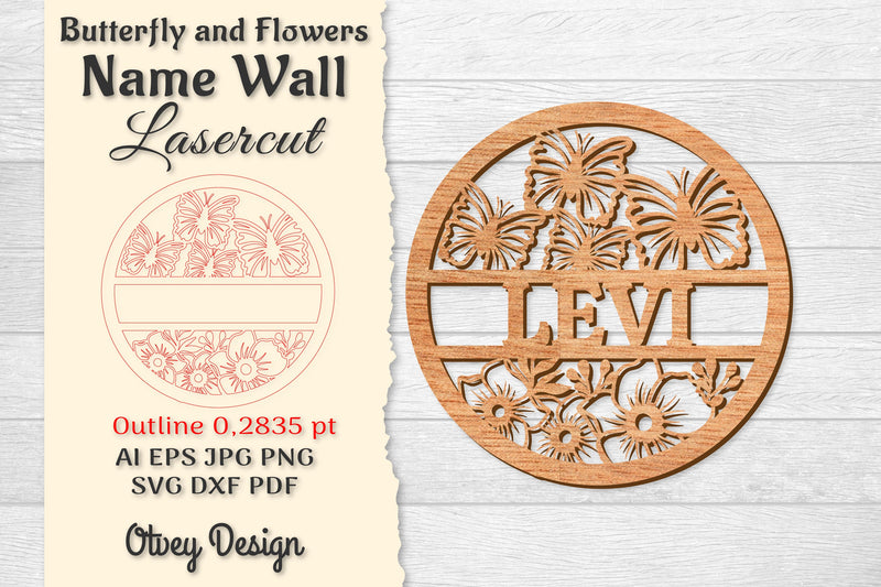 Butterfly and Flowers Name Wall Art SVG Bundle 2 - CraftNest - Digital Crafting and Art