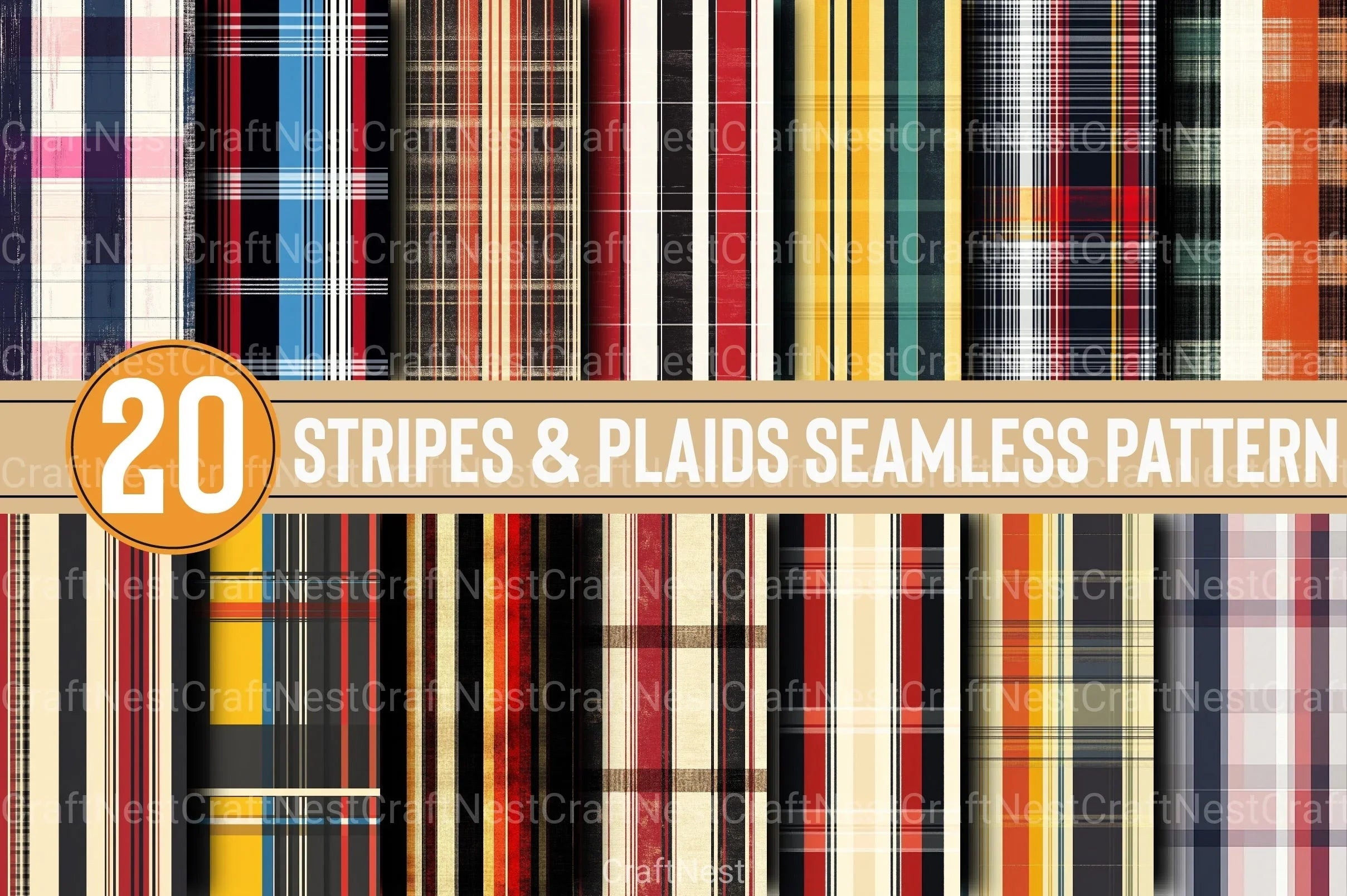 Stripes & Plaids Seamless Pattern Digital Paper - CraftNest - Digital Crafting and Art