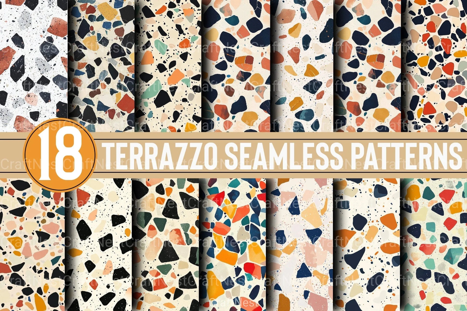 Terrazzo Seamless Patterns Digital Paper - CraftNest - Digital Crafting and Art