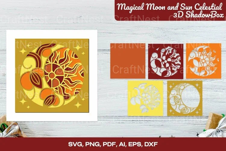 Magical Moon and Sun Celestial 3D Shadow Box SVG Bundle - CraftNest - Digital Crafting and Art