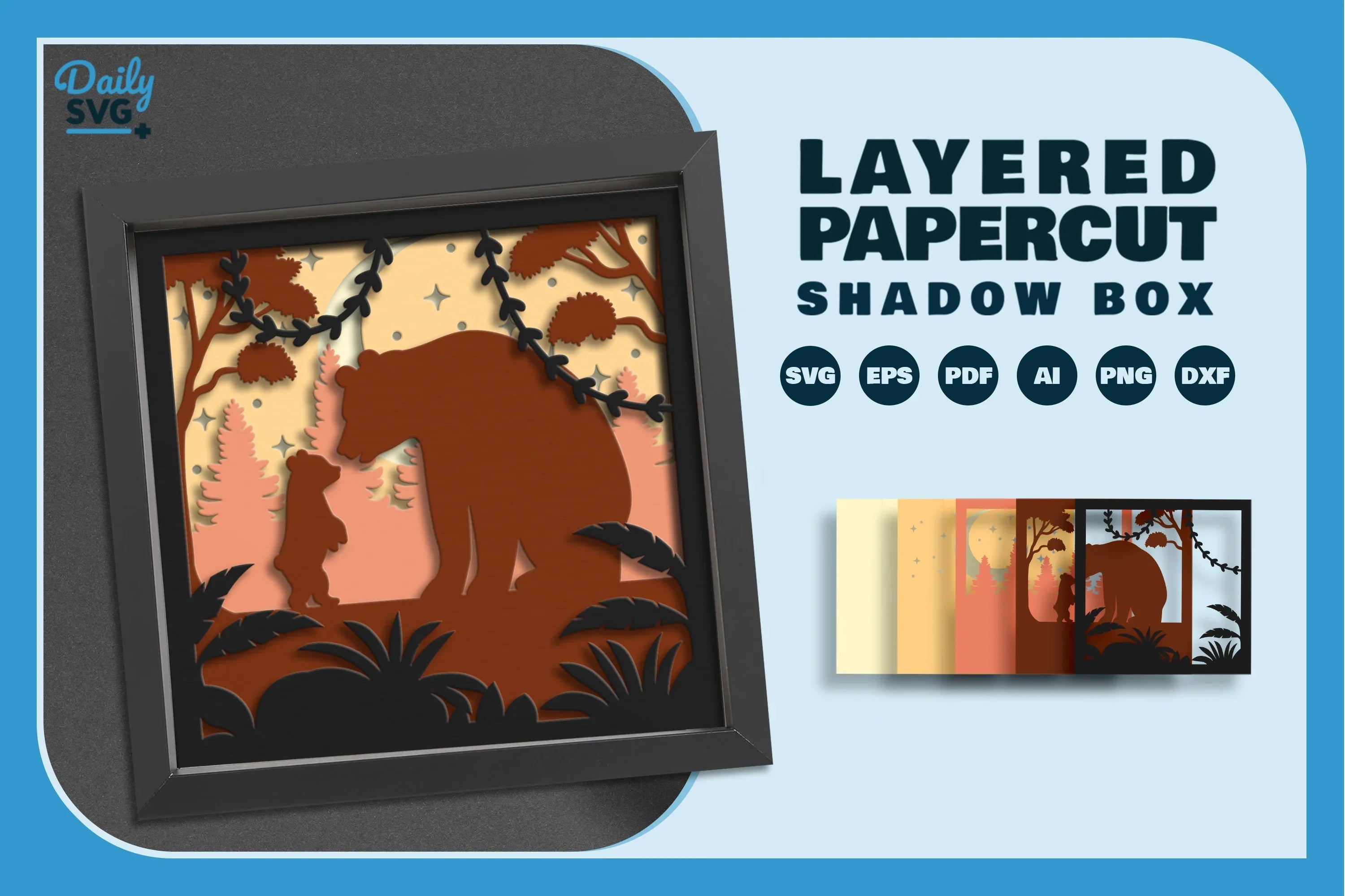 Mama Bear 3D Shadow Box Papercut SVG Bundle - CraftNest - Digital Crafting and Art