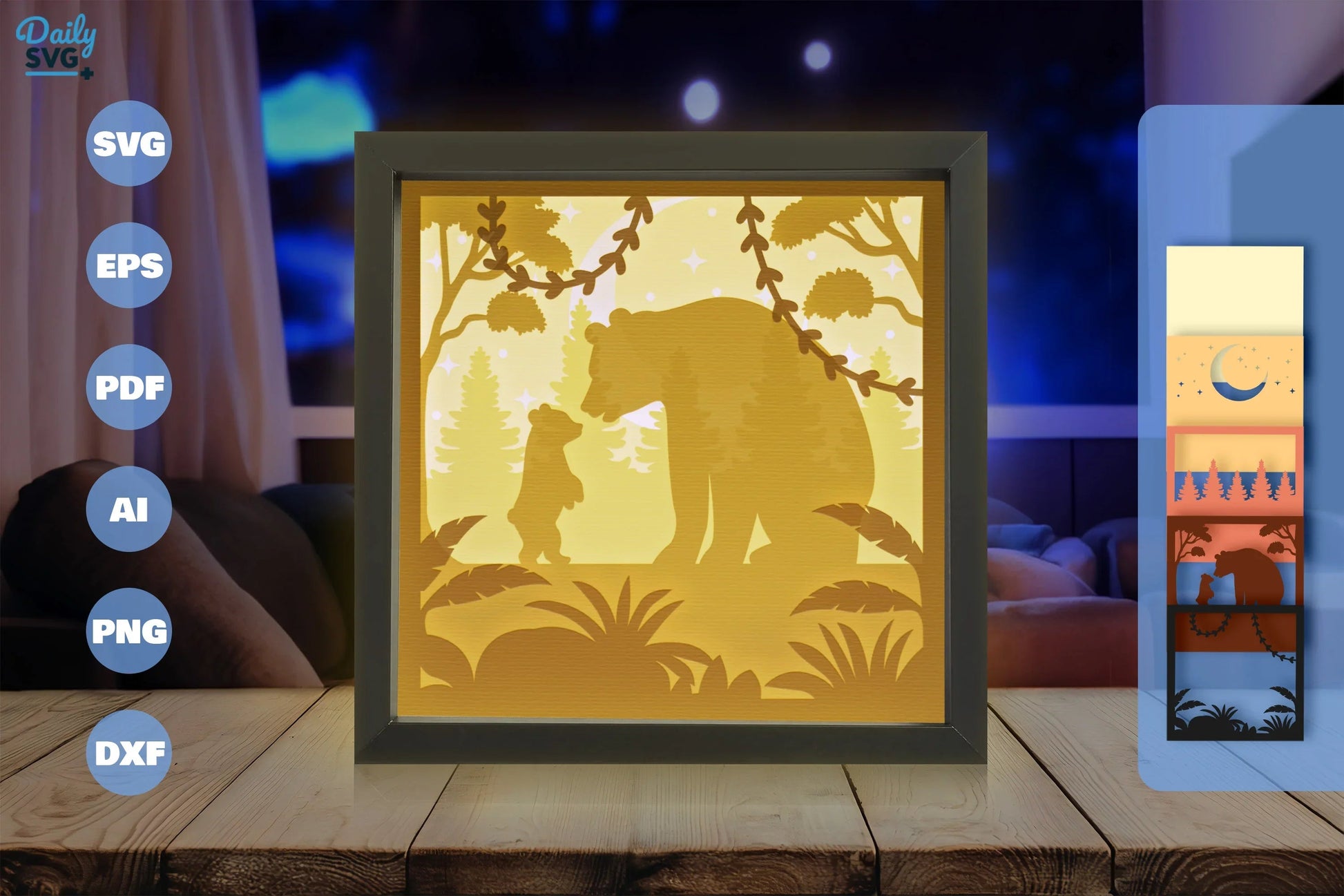 Mama Bear 3D Shadow Box Papercut SVG Bundle - CraftNest - Digital Crafting and Art