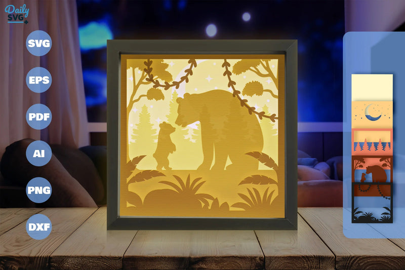 Mama Bear 3D Shadow Box Papercut SVG Bundle - CraftNest - Digital Crafting and Art