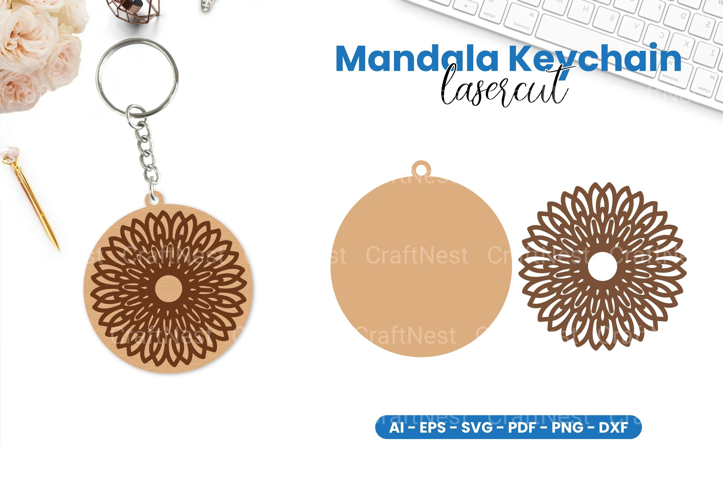 Mandala Keychain Lasercut SVG Bundle - CraftNest - Digital Crafting and Art