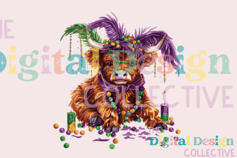 Cute Mardi Gras Highland Cow Clipart Bundle - CraftNest - Digital Crafting and Art