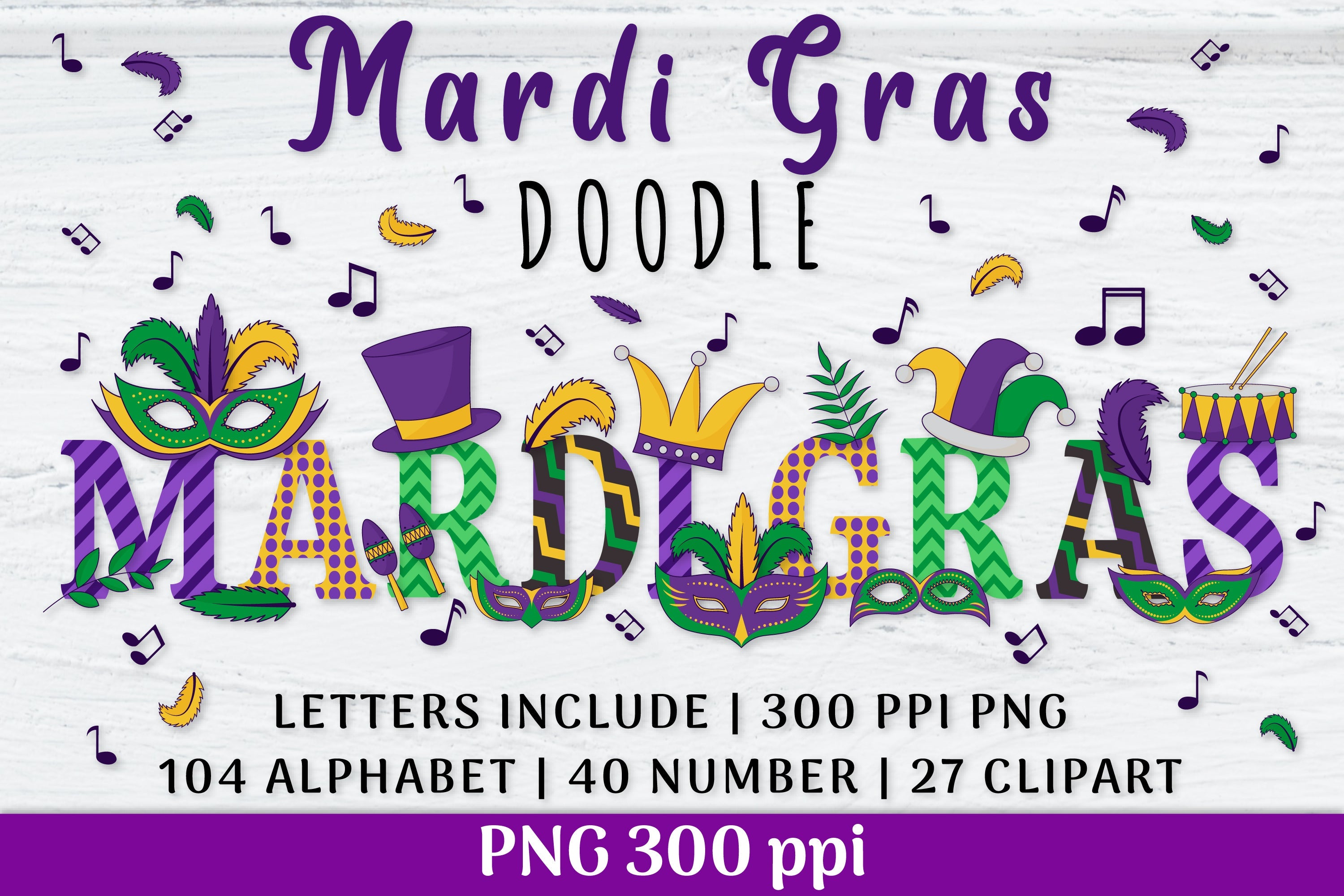 Mardi Gras Doodle Alphabet & Clipart SVG Bundle - CraftNest - Digital Crafting and Art