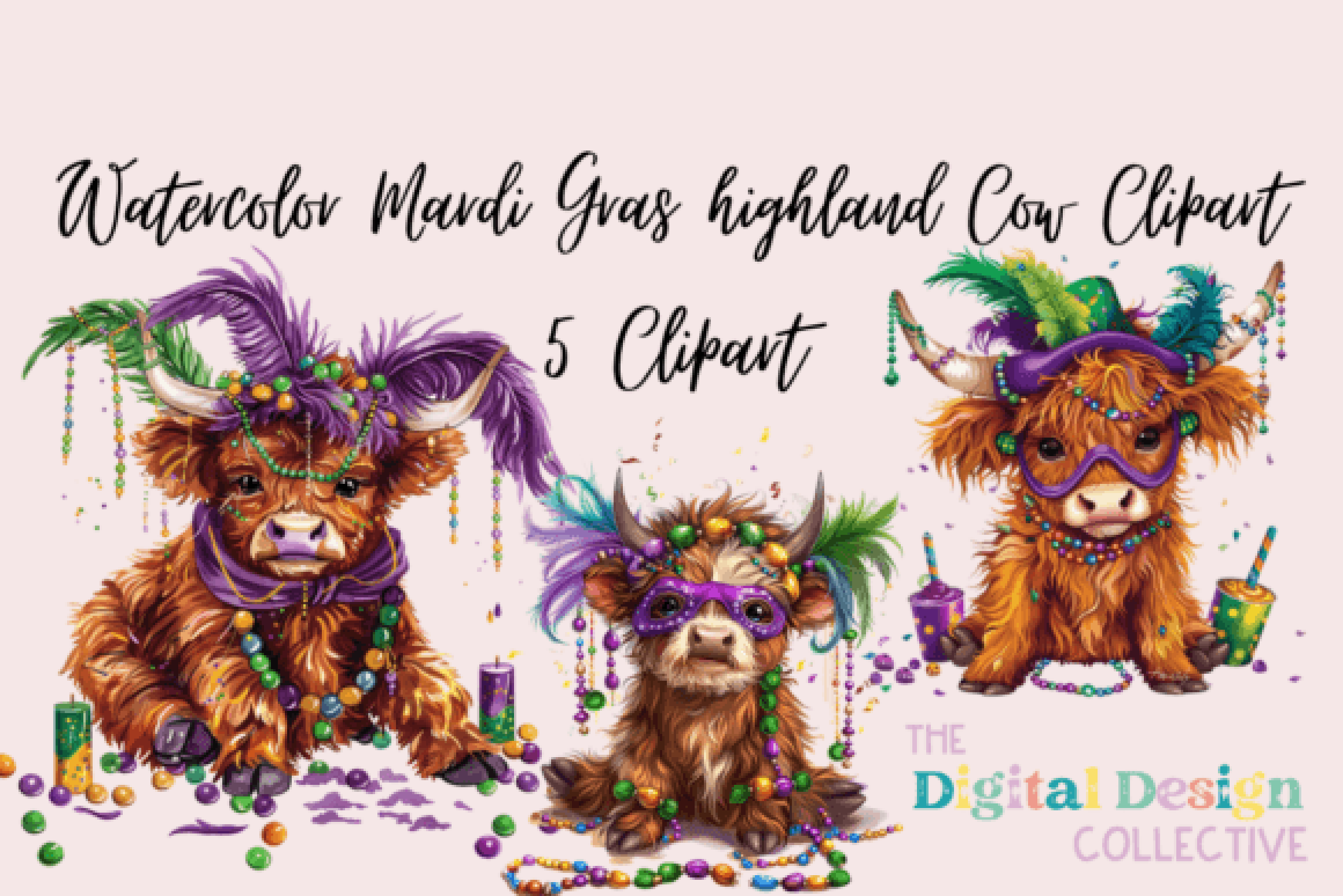Vibrant Mardi Gras Cows Carnival Art Bundle