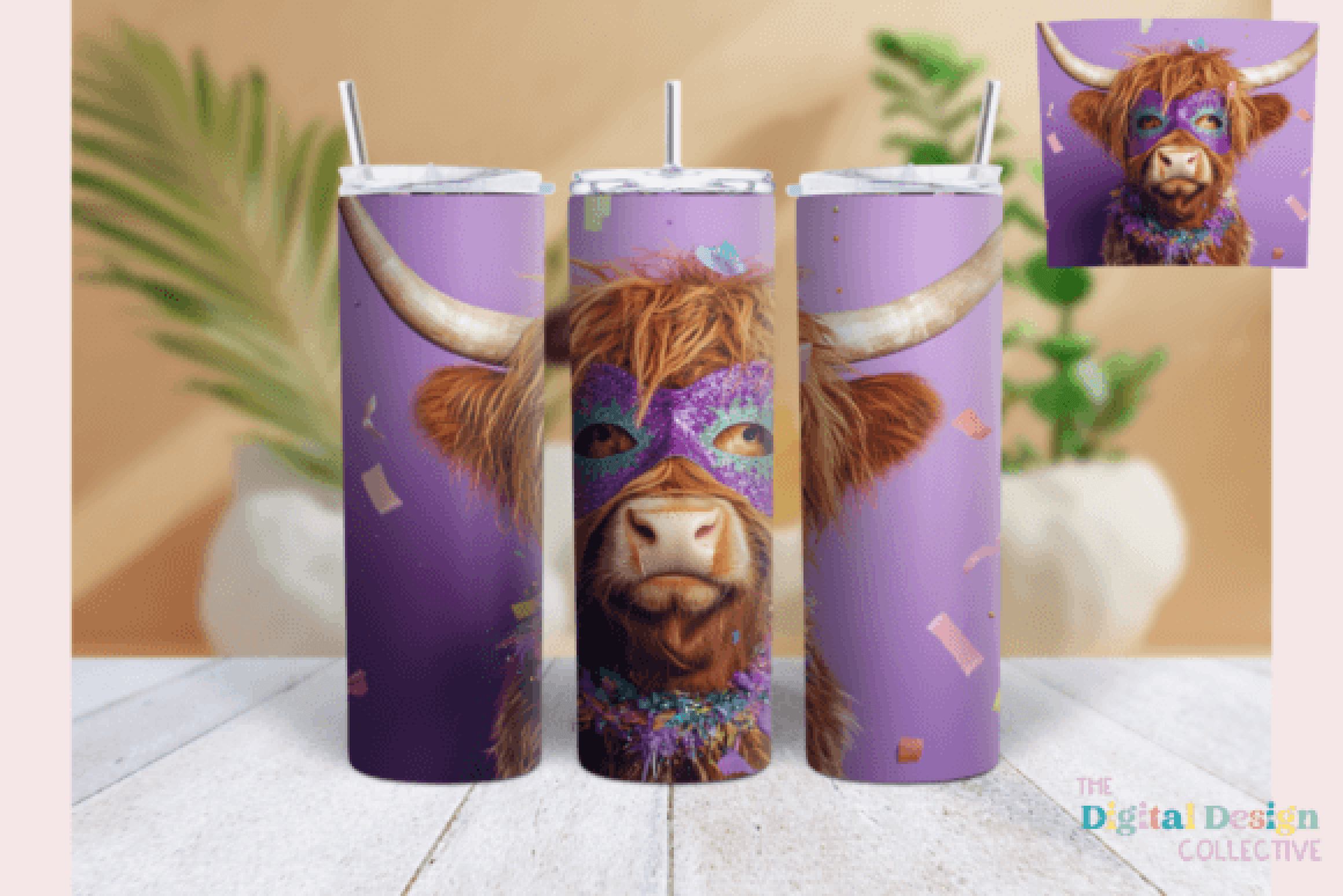 Mardi Gras Highland Cow Tumbler Wrap Bundle - CraftNest - Digital Crafting and Art