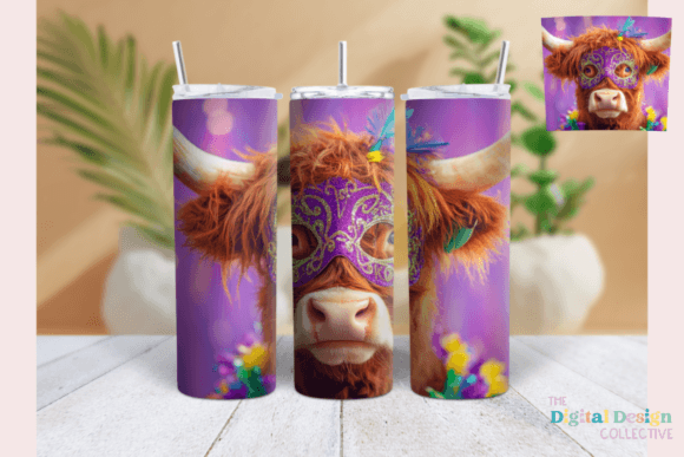 Mardi Gras Highland Cow Tumbler Wrap Bundle - CraftNest - Digital Crafting and Art