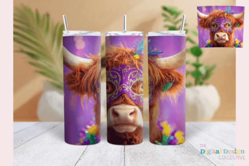 Mardi Gras Highland Cow Tumbler Wrap Bundle - CraftNest - Digital Crafting and Art