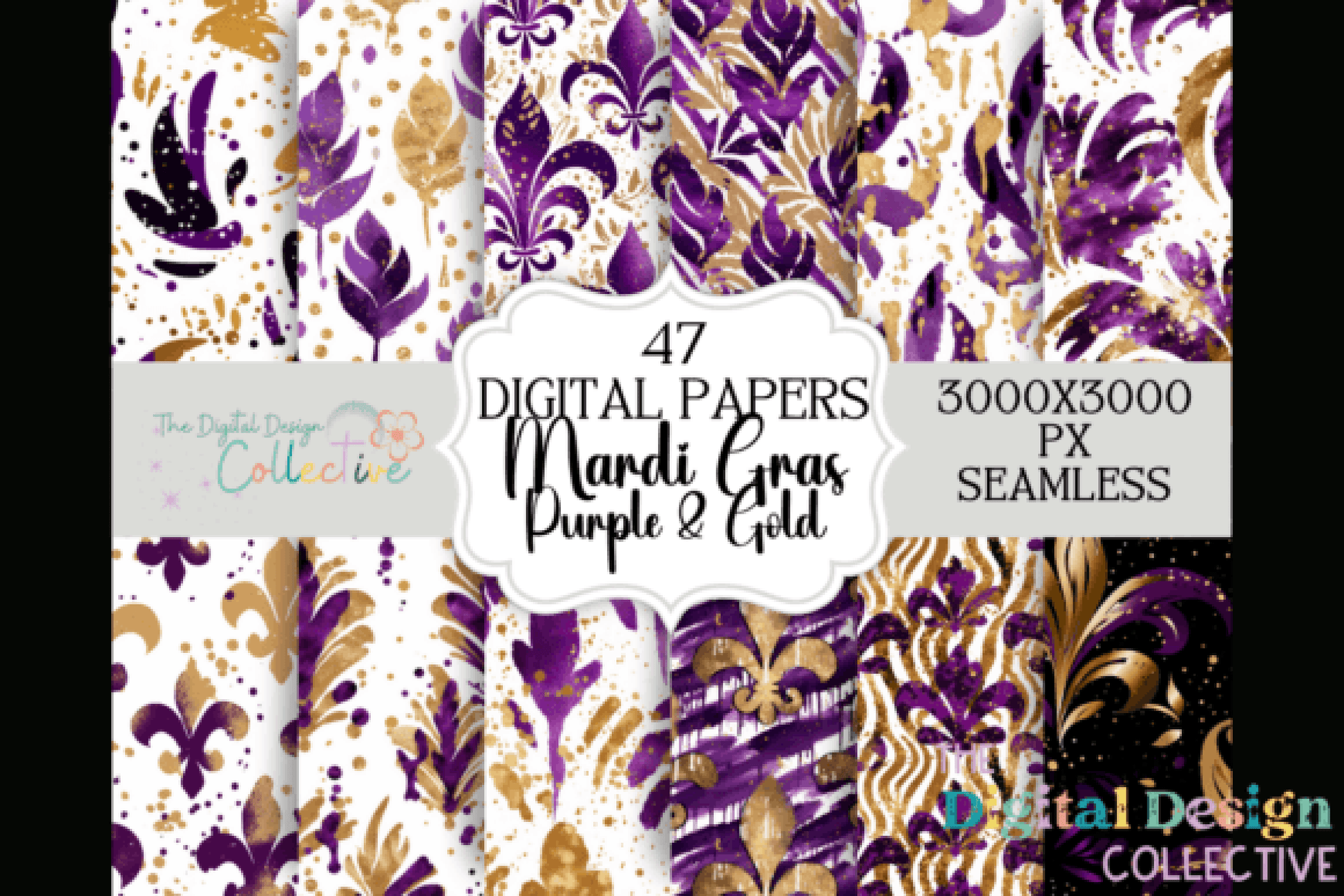 Mardi Gras Seamless Digital Paper in Purple - CraftNest - Digital Crafting and Art
