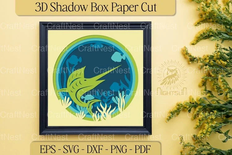 Marlin Fish Ocean 3D Shadow Box Art - CraftNest - Digital Crafting and Art