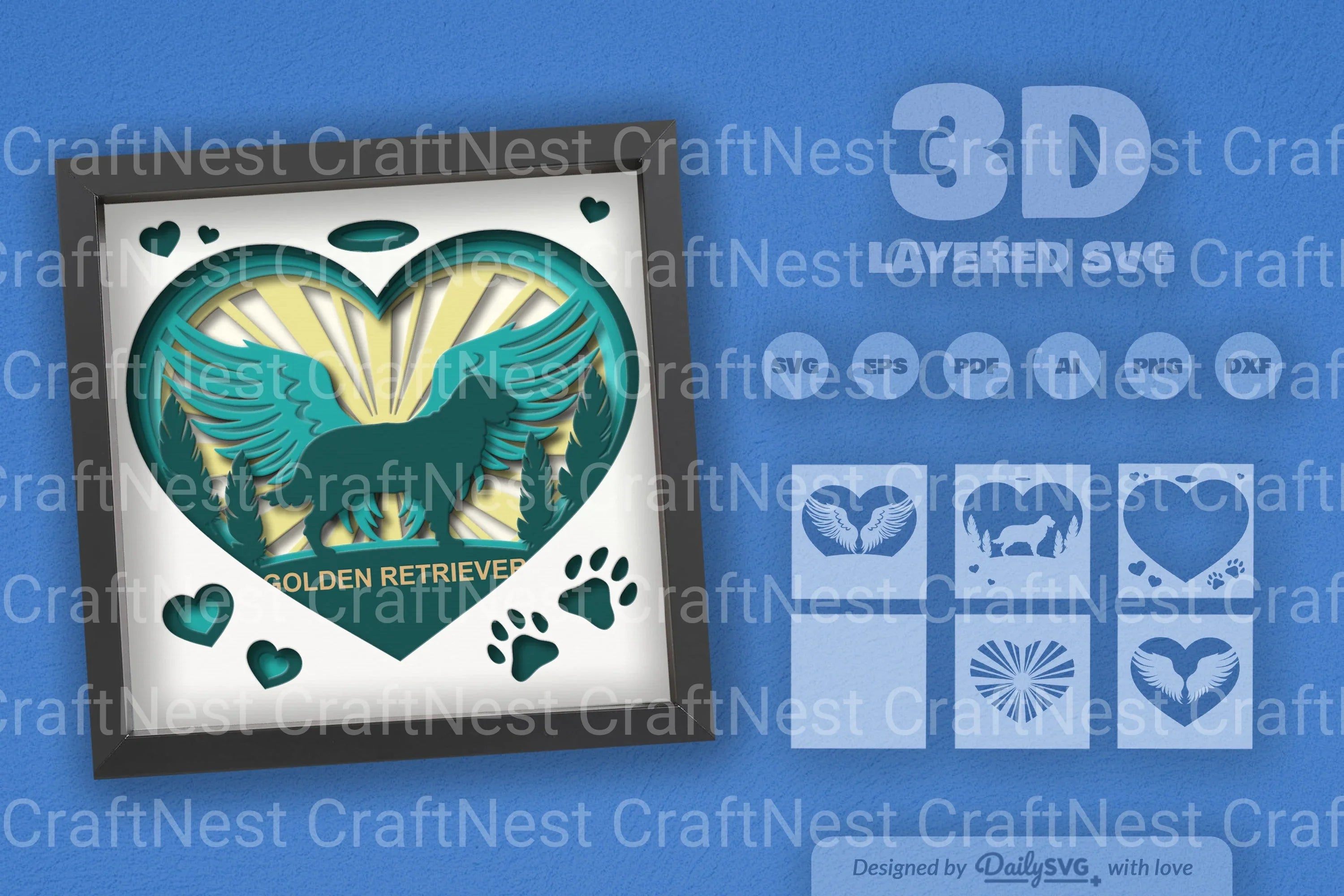 Golden Retriever Memorial Papercut SVG Bundle