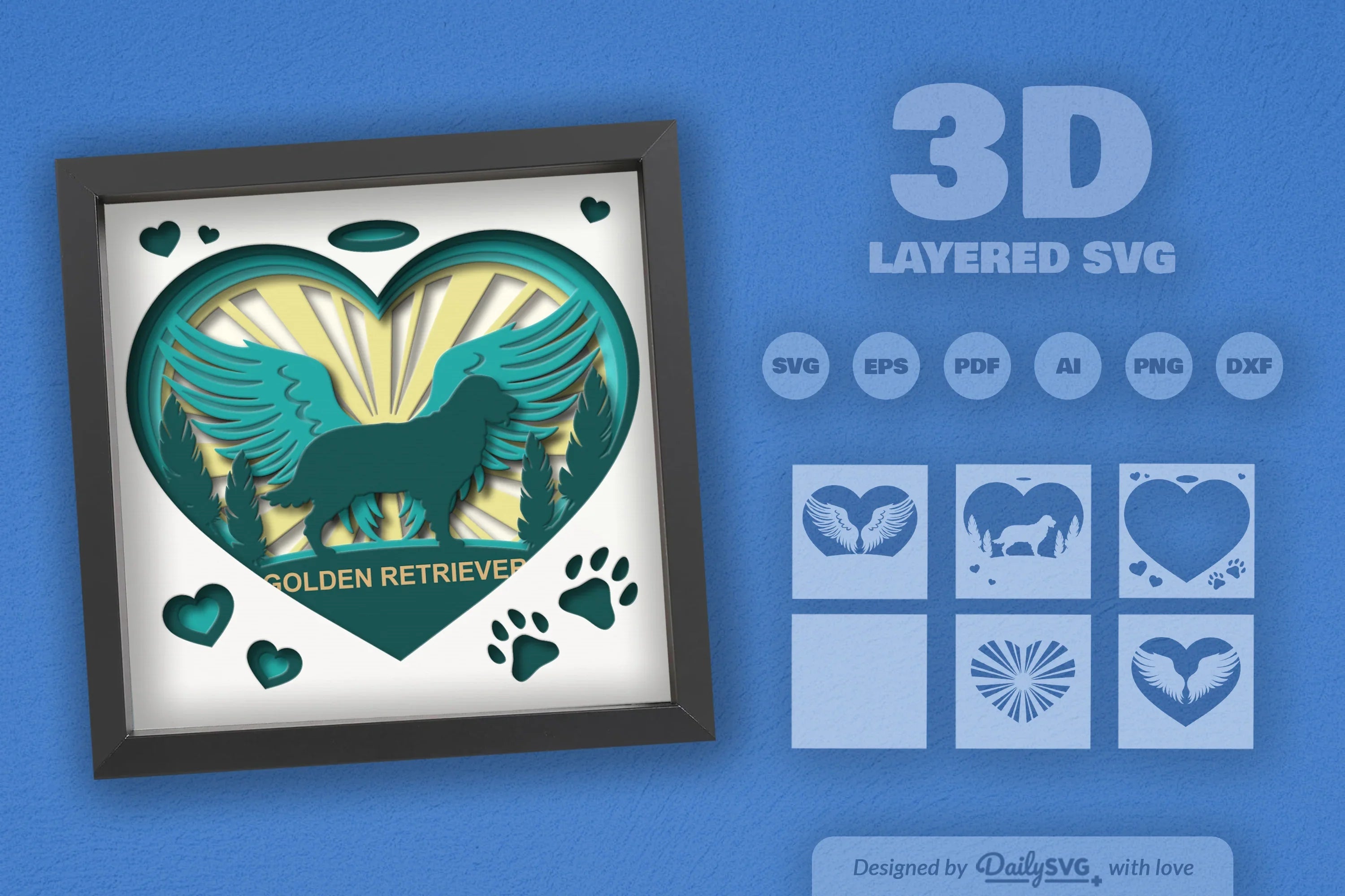 Golden Retriever Memorial Papercut SVG Bundle - CraftNest - Digital Crafting and Art