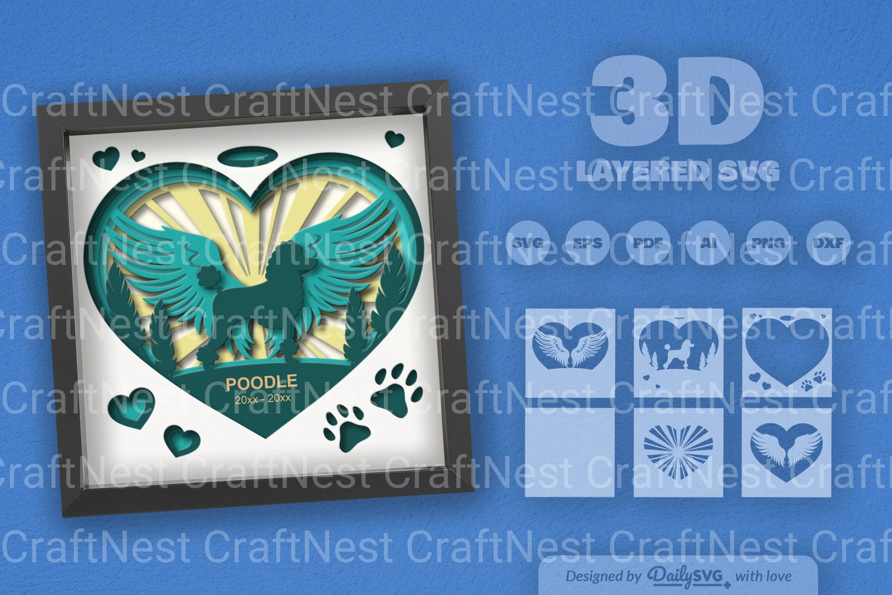 Memorial Poodle Dog Papercut SVG Bundle - CraftNest - Digital Crafting and Art