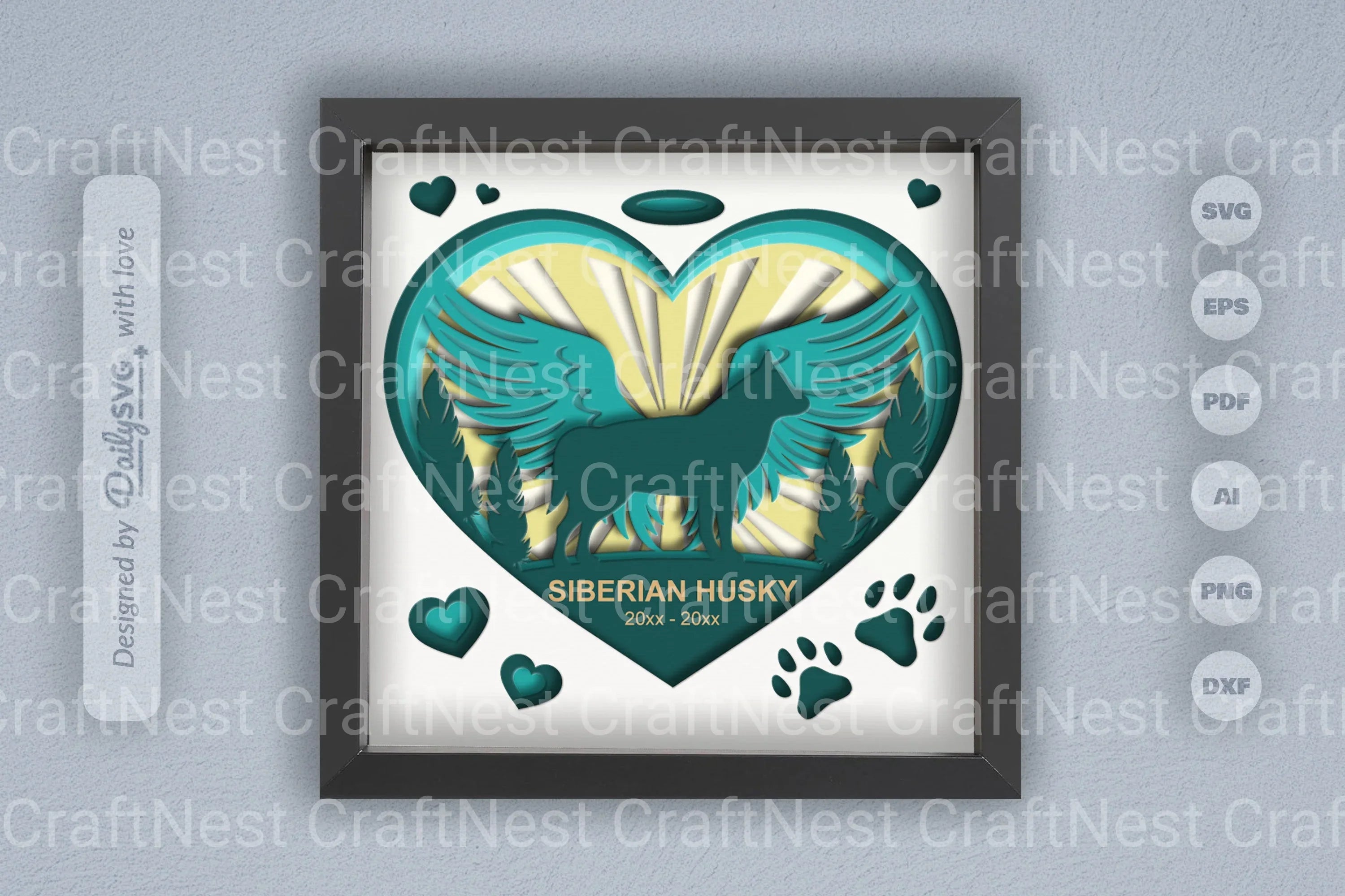 Siberian Husky Memorial Dog Papercut SVG Bundle