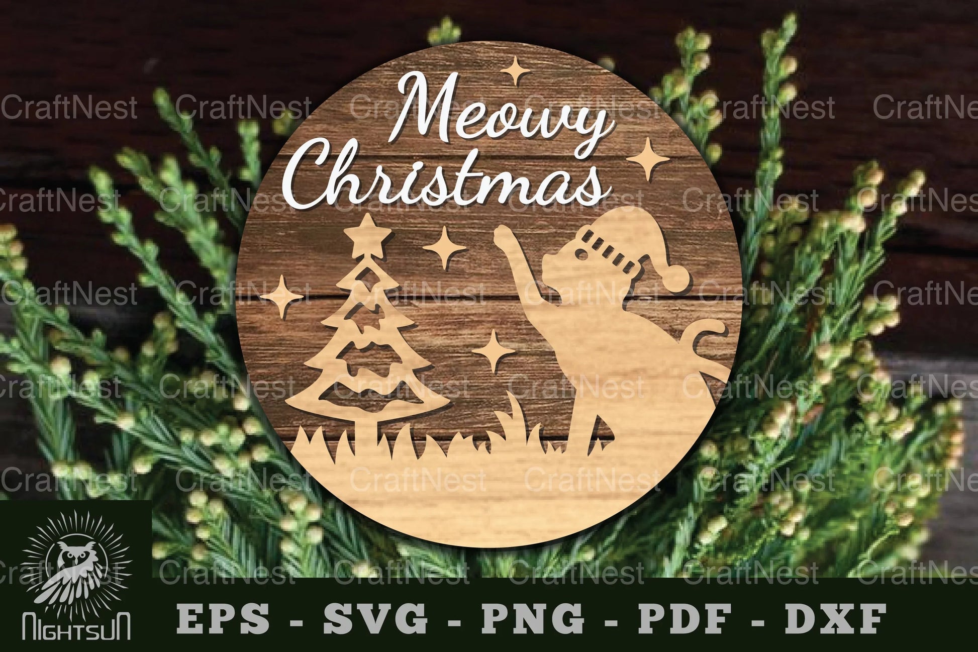 Meowy Christmas Round Laser Cut Sign Clipart Bundle - CraftNest - Digital Crafting and Art