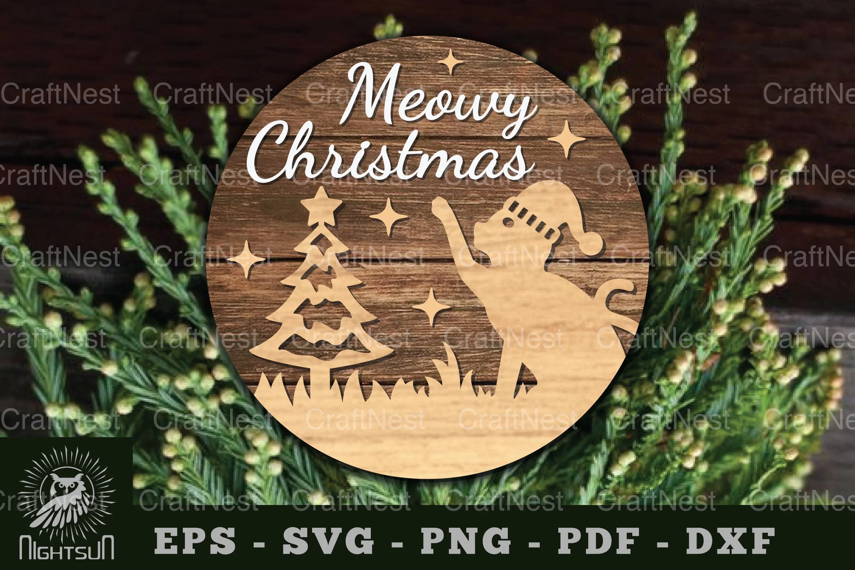 Meowy Christmas Round Laser Cut Sign Clipart Bundle - CraftNest - Digital Crafting and Art
