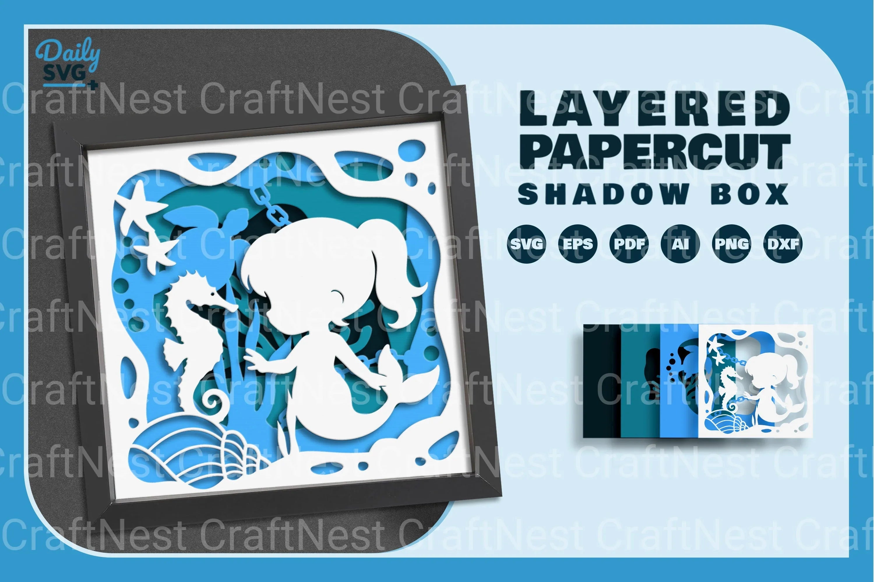 Mermaid Kid Papercut SVG Bundle