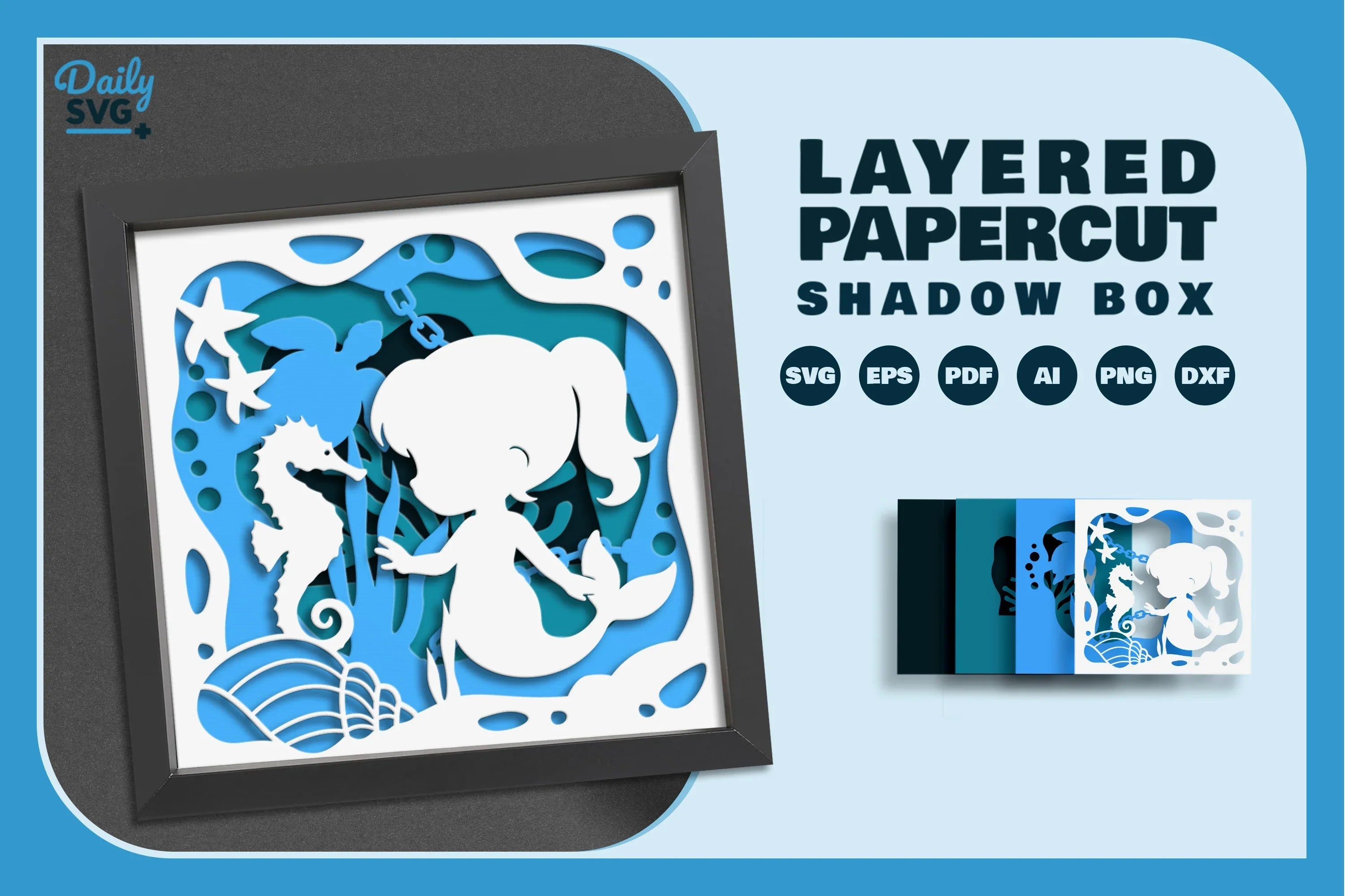Mermaid Kid Papercut SVG Bundle - CraftNest - Digital Crafting and Art