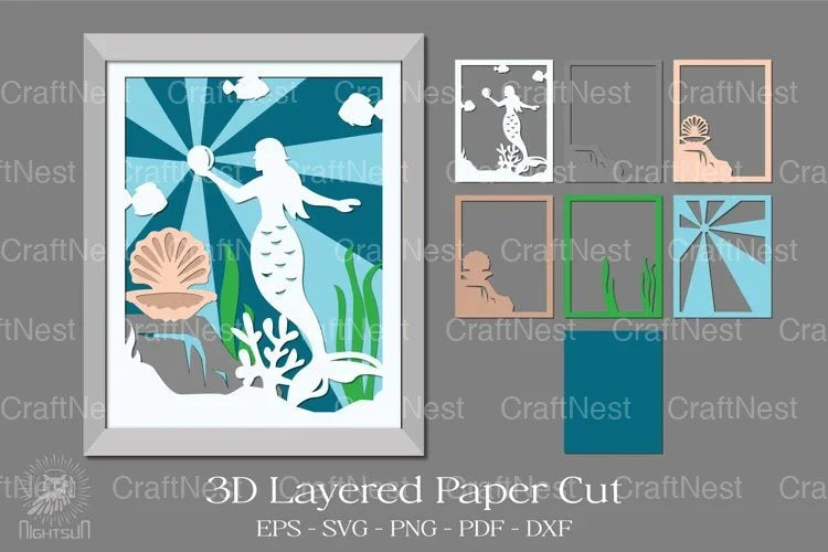 Mermaid with Pearl 3D Layered Papercut Clipart Bundle - CraftNest - Digital Crafting and Art