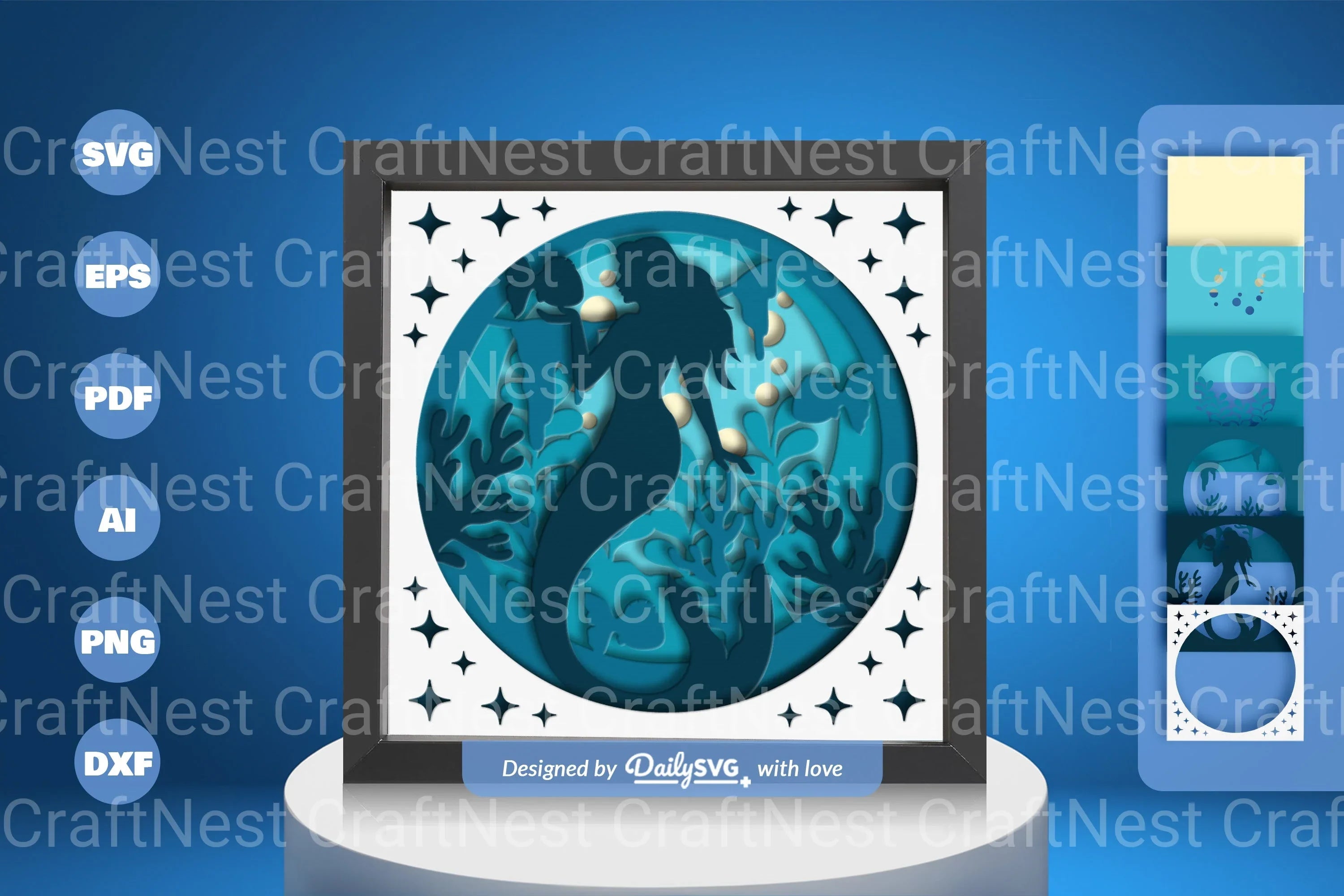 Mermaid Underwater Scene Papercut SVG Bundle