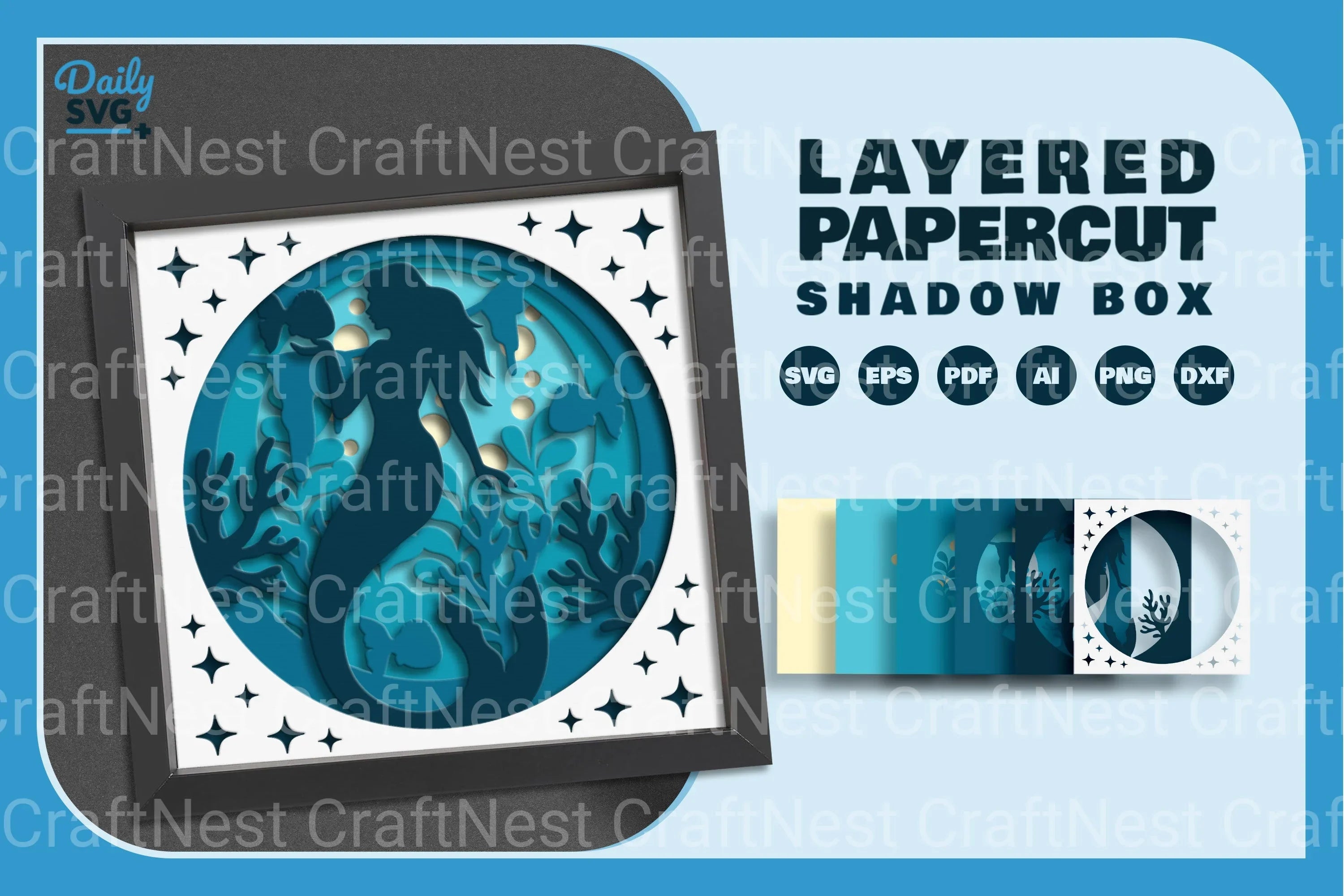 Mermaid Underwater Scene Papercut SVG Bundle