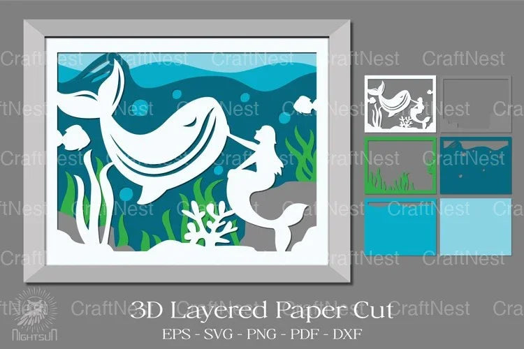 Mermaids and Whales 3D Layered Papercut Clipart Bundle - CraftNest - Digital Crafting and Art