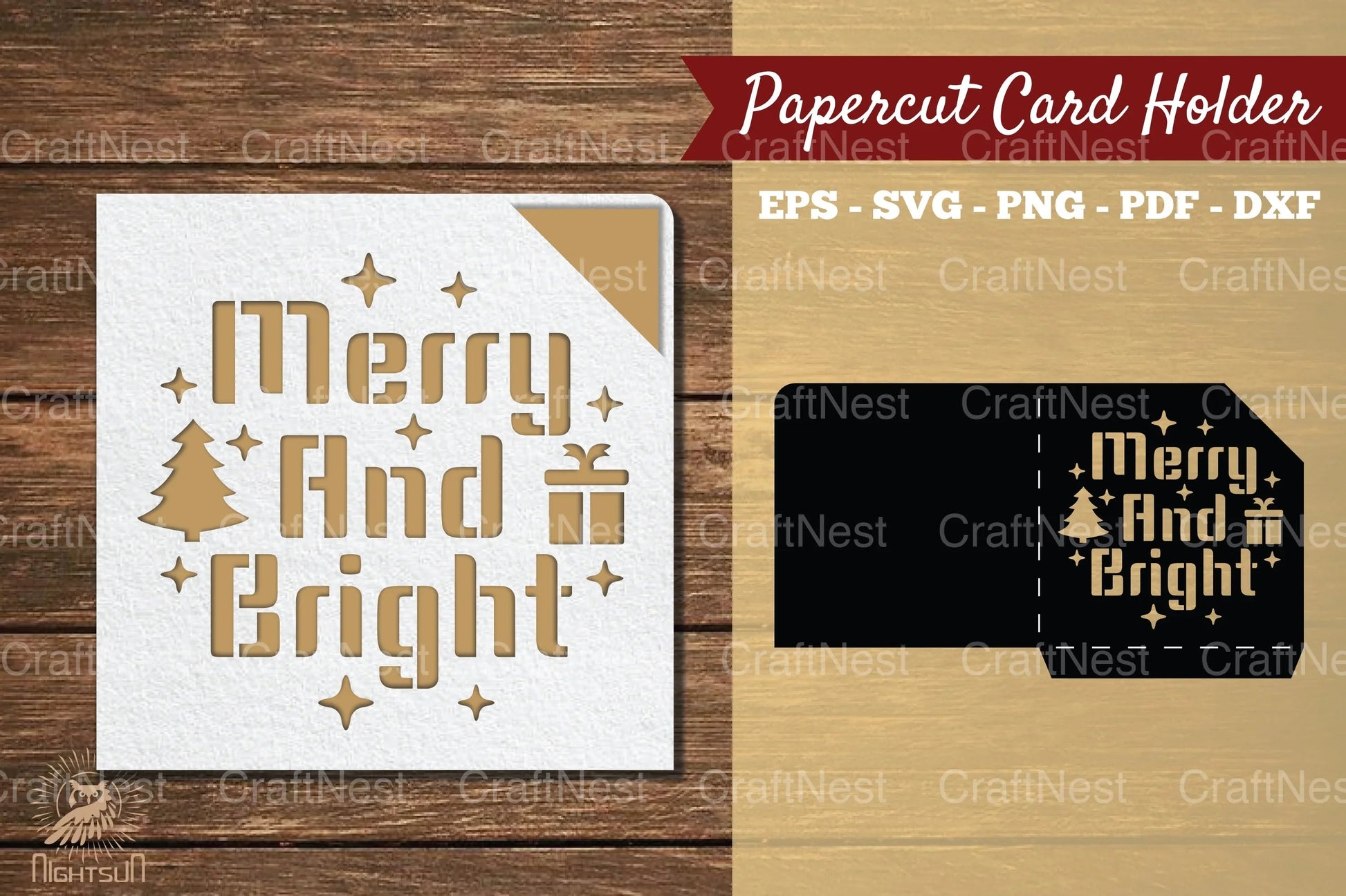 Merry and Bright Papercut Card Holder SVG Clipart - CraftNest - Digital Crafting and Art