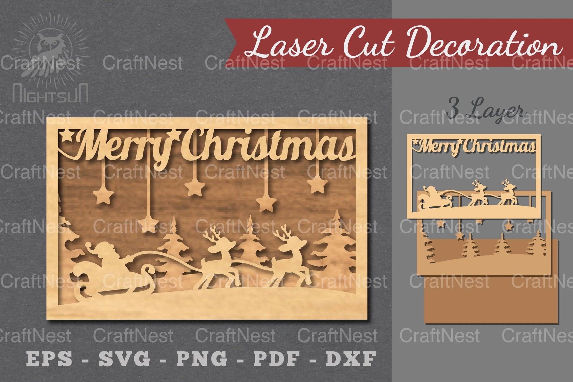 Merry Christmas Scene Laser Cut Decoration Clipart Bundle - CraftNest - Digital Crafting and Art