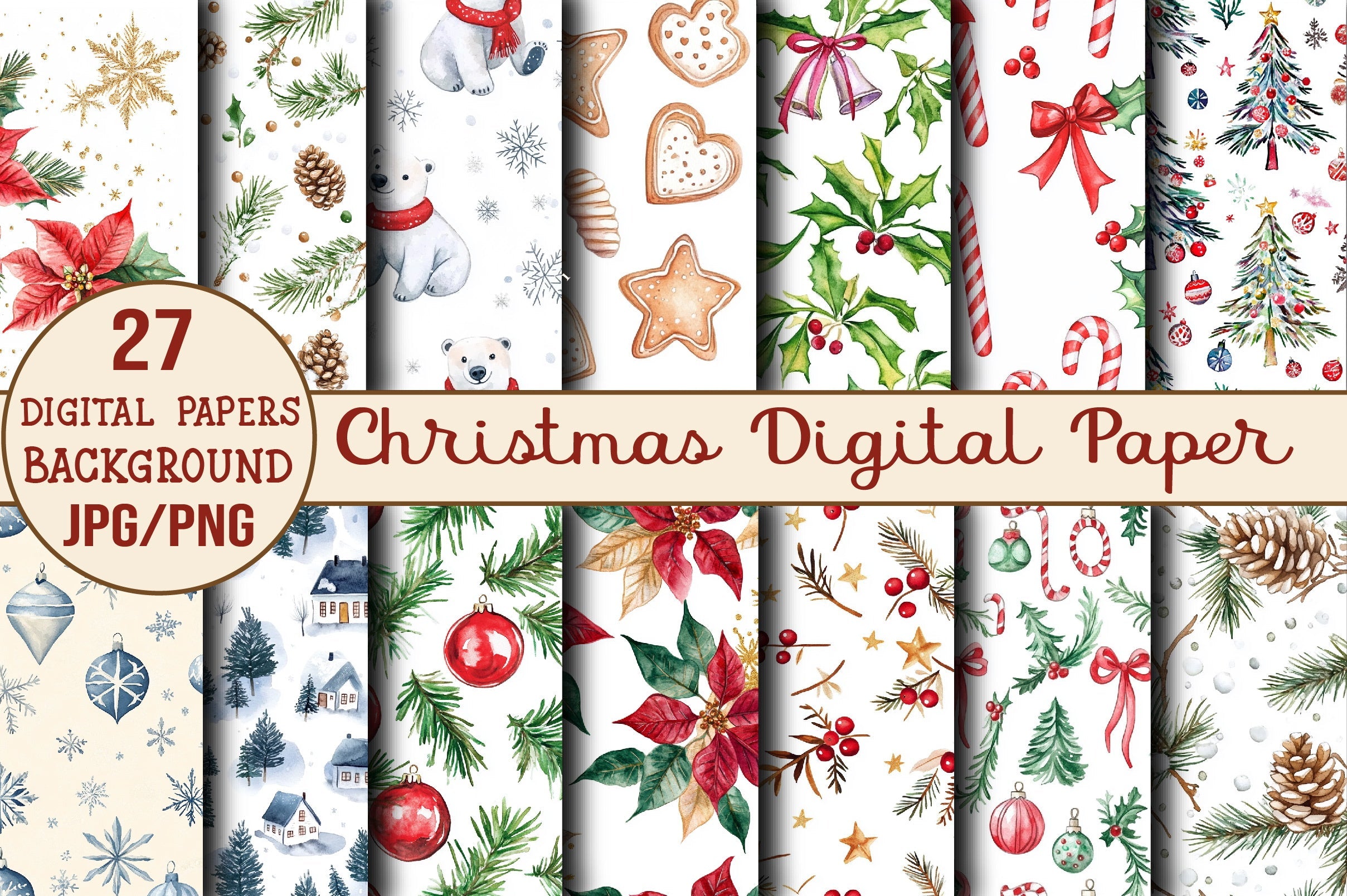 Merry & Bright Christmas Digital Paper