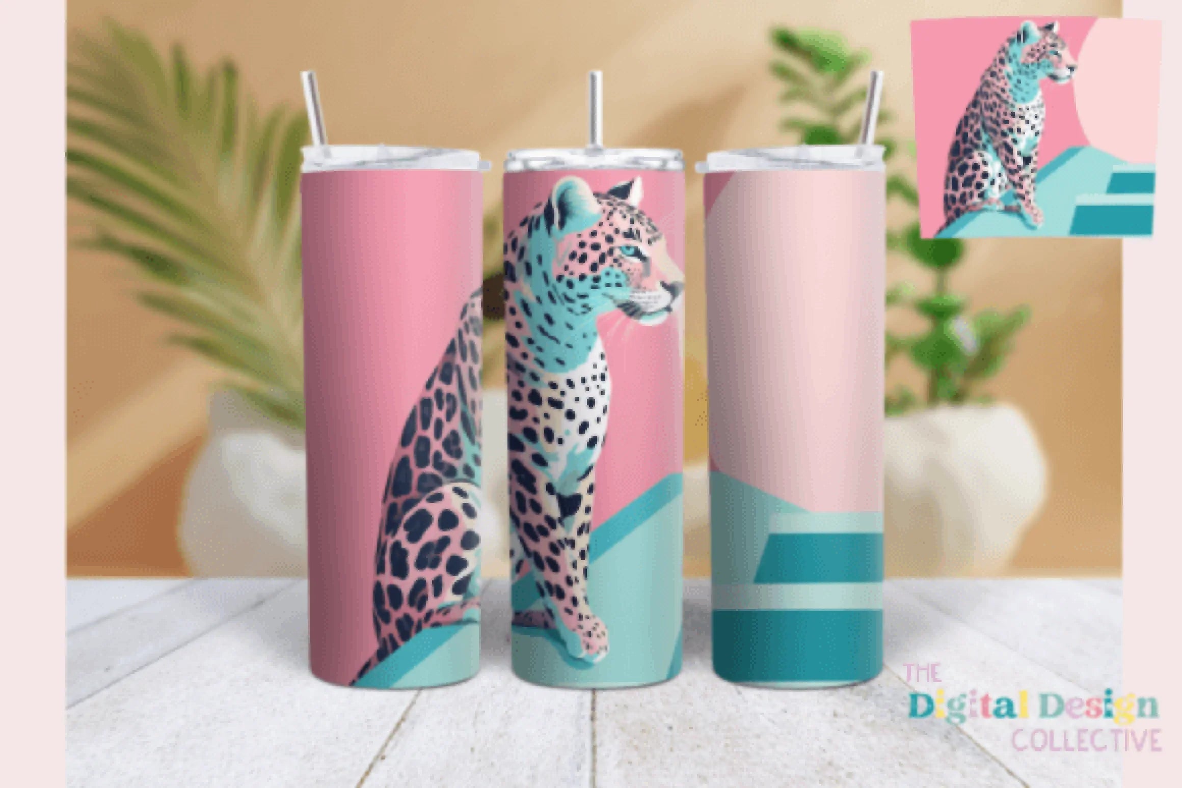 Midcentury Blue Leopard Tumbler Wrap Bundle - CraftNest - Digital Crafting and Art