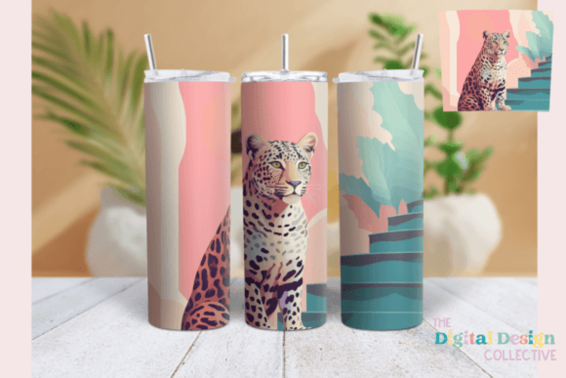 Midcentury Blue Leopard Tumbler Wrap Bundle - CraftNest - Digital Crafting and Art