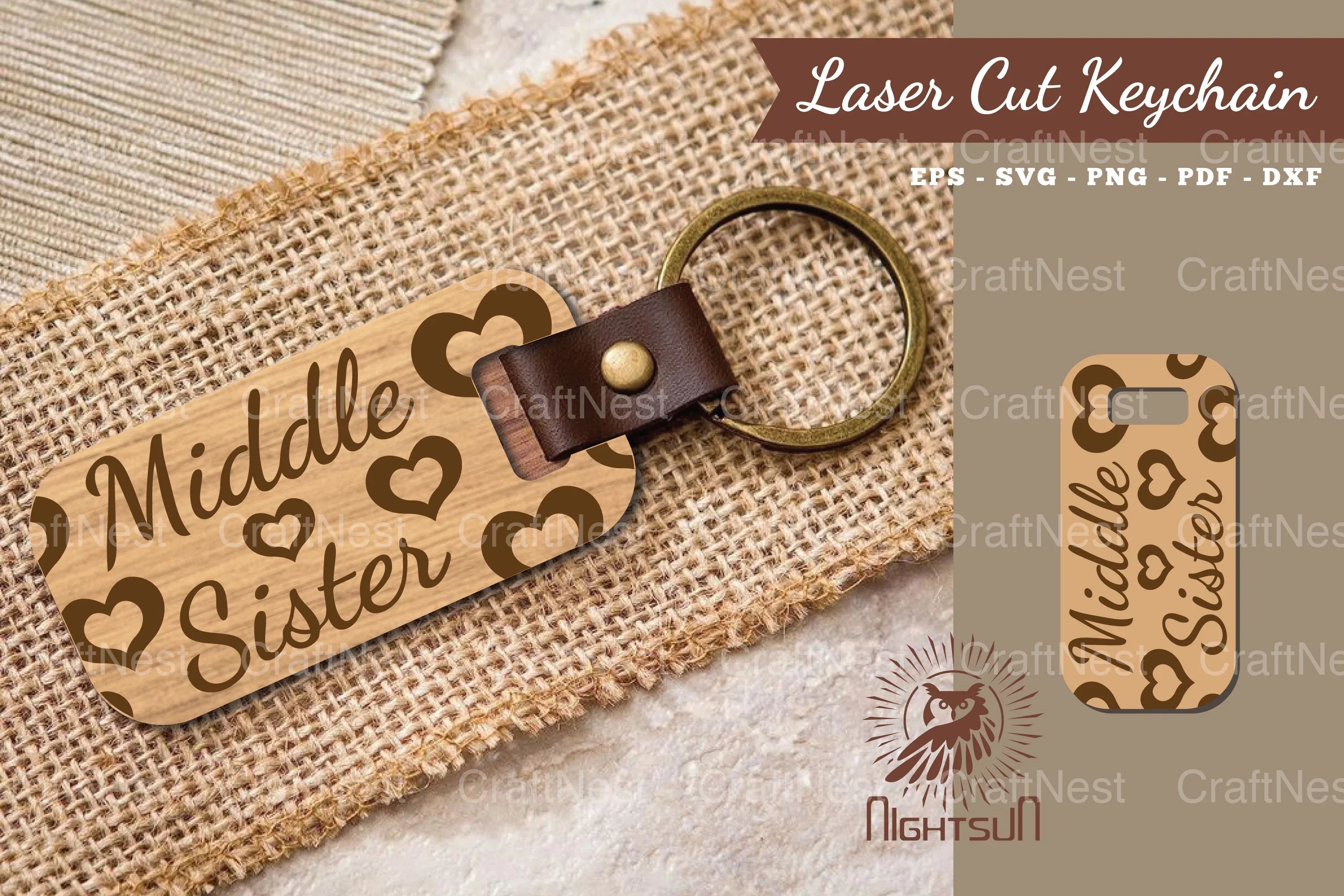 Middle Sister Laser Cut Keychain Design - CraftNest - Digital Crafting and Art