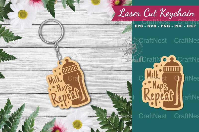 Milk Naps Repeat Laser Cut Keychain Design - CraftNest - Digital Crafting and Art