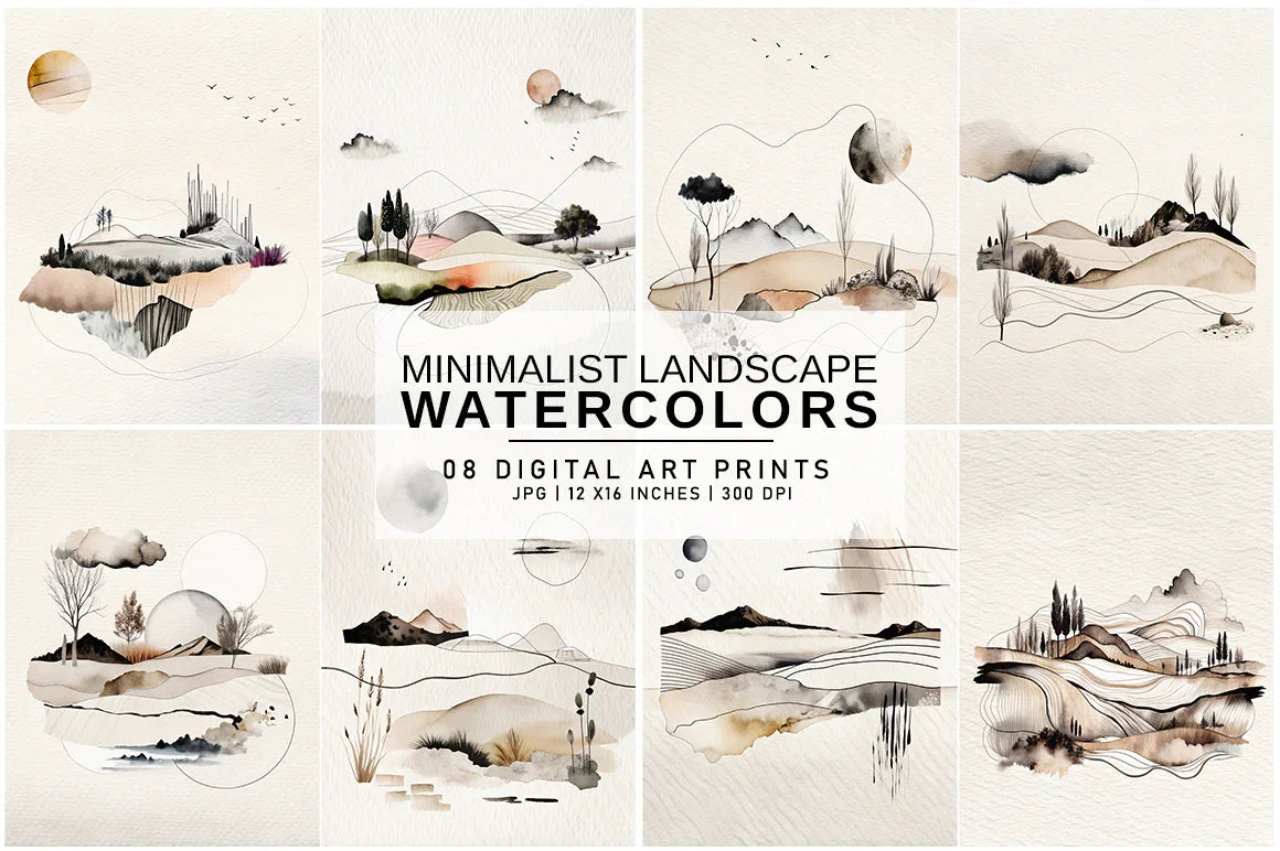 Minimalist Landscape Watercolors - Wall Art - CraftNest - Digital Crafting and Art