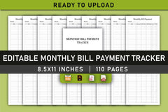 Monthly Bill Payment Tracker Planner - CraftNest - Digital Crafting and Art