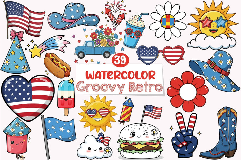 Groovy 4th of July Clipart Bundle - CraftNest - Digital Crafting and Art