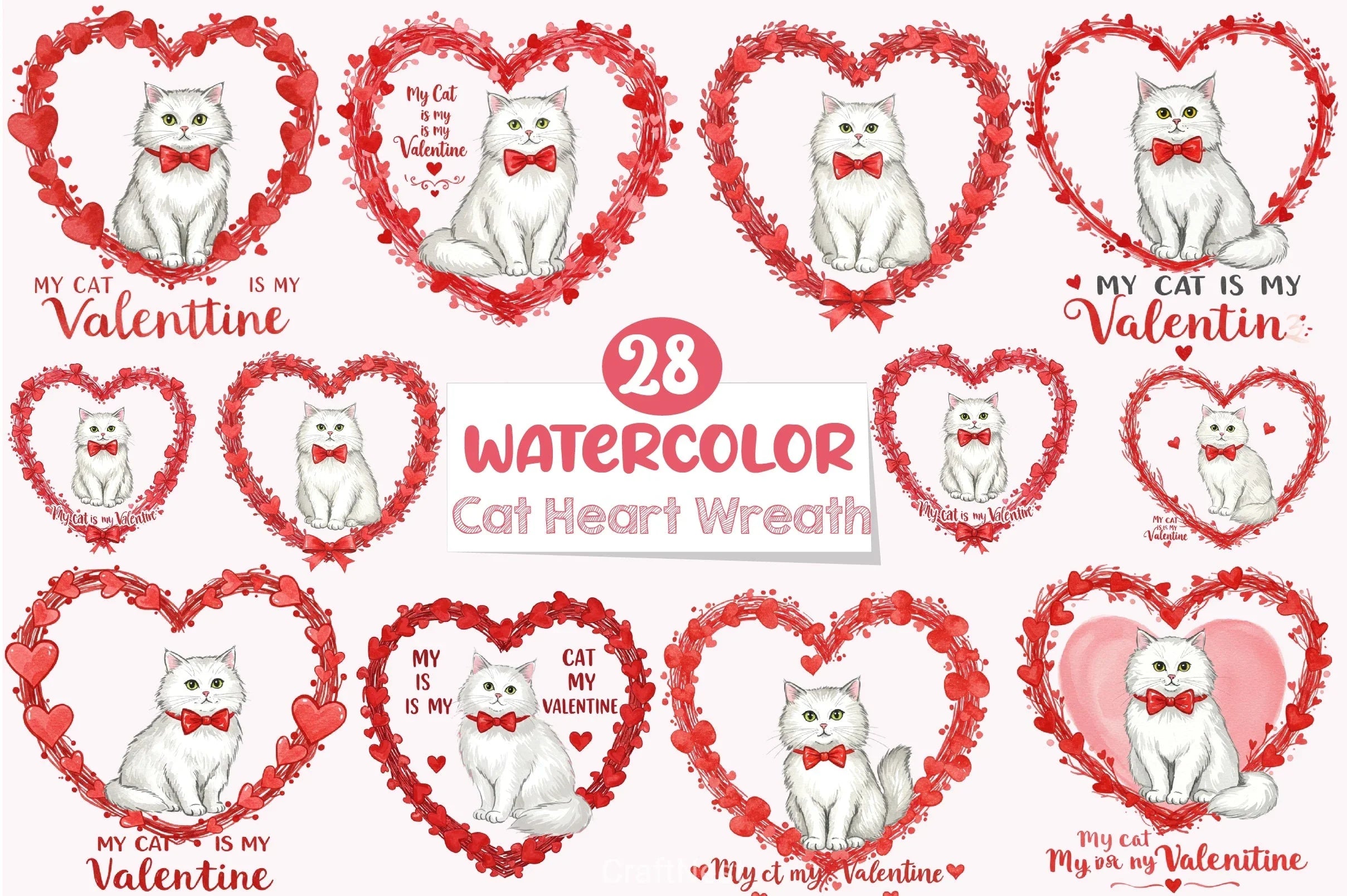 Valentine Cat Heart Wreath Clipart Bundle - CraftNest - Digital Crafting and Art