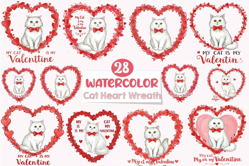 Valentine Cat Heart Wreath Clipart Bundle - CraftNest - Digital Crafting and Art