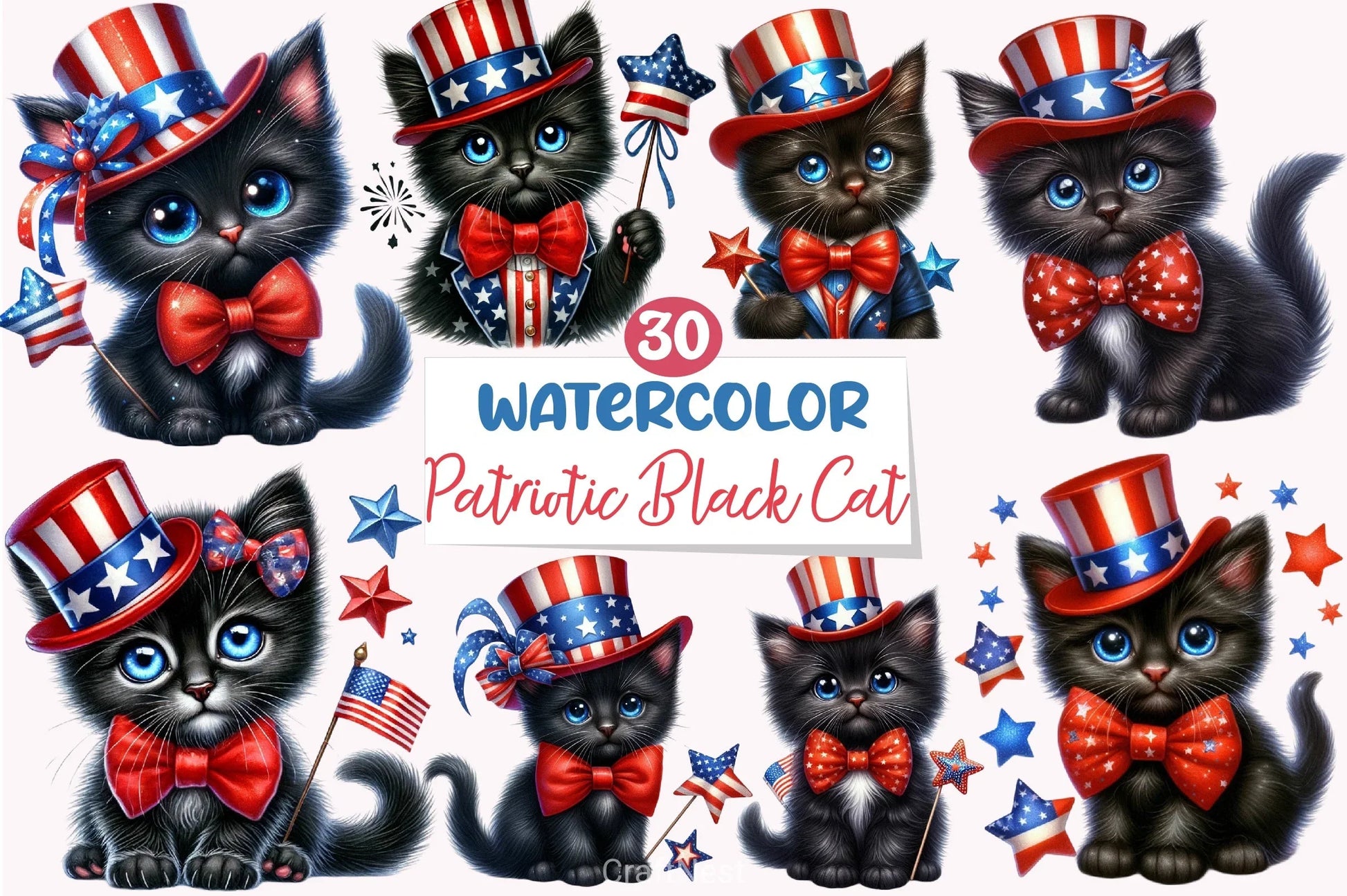 Patriotic Black Cat Clipart Bundle - CraftNest - Digital Crafting and Art