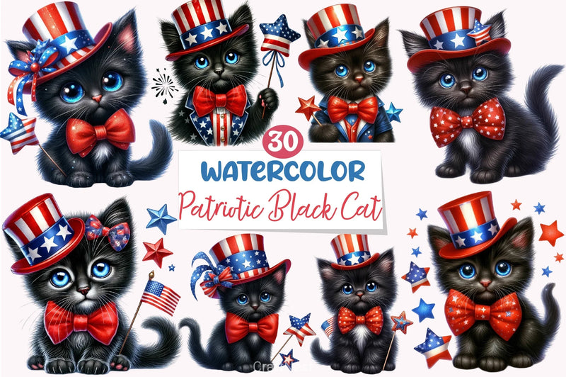 Patriotic Black Cat Clipart Bundle - CraftNest - Digital Crafting and Art
